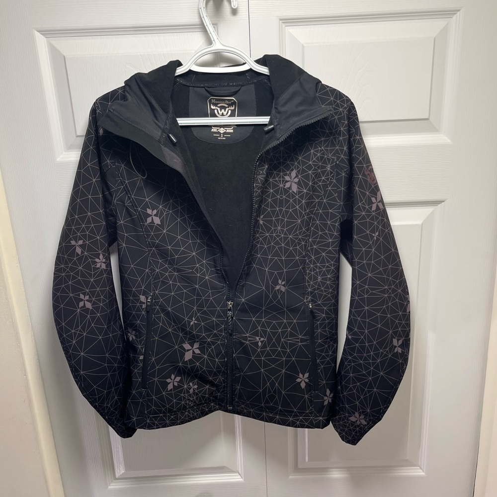Moosejaw Waterproof Black Geometric Soft Shell Jacket